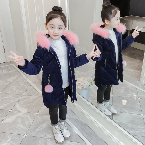 Παιδικό μοντέρνο μακρύ μπουφάν με χνούδι σε τρία χρώματα