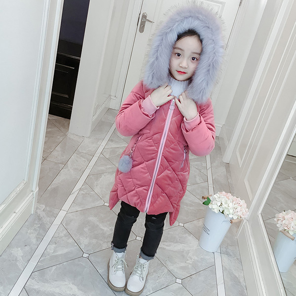 Παιδικό μοντέρνο μακρύ μπουφάν με χνούδι σε τρία χρώματα