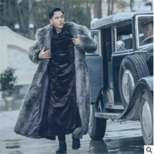 Férfi téli hosszú tollkabát szürke színben