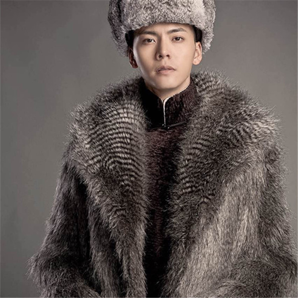 Férfi téli hosszú tollkabát szürke színben