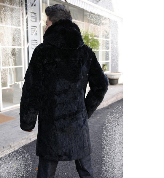 Мъжко палто дълъг модел с качулка в черен цвят