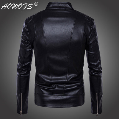 Μοντέρνο δερμάτινο μπουφάν από δέρμα από λεπτό δέρμα με φερμουάρ σε μαύρο χρώμα