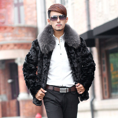 Мъжко стилно палто с пухена яка в черен цвят
