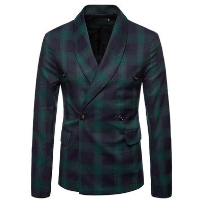 Stílusos férfi kockás kabát V-alakú gallérral több színben