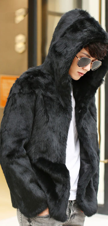 Palton casual pentru bărbați, cu glugă, în negru și maro