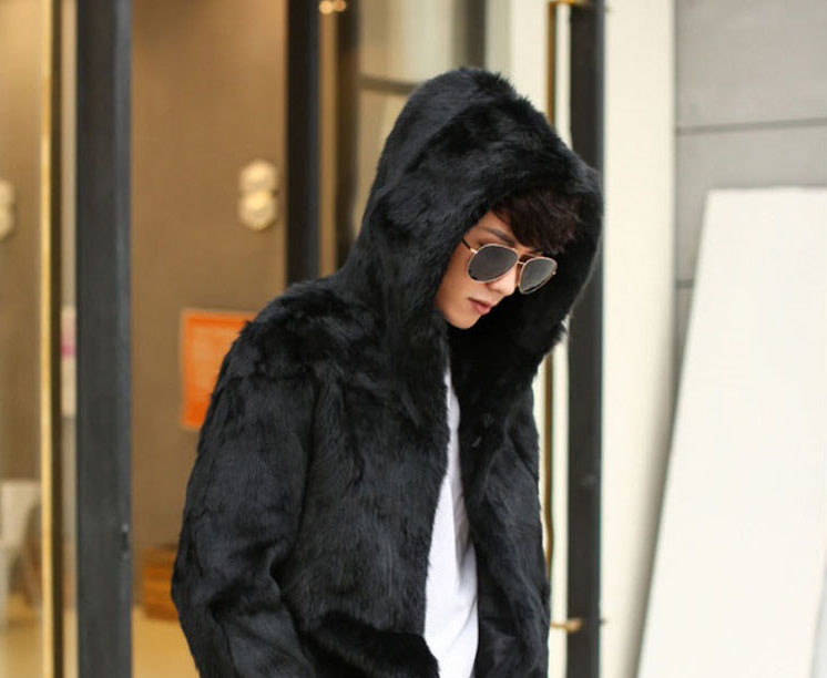 Palton casual pentru bărbați, cu glugă, în negru și maro