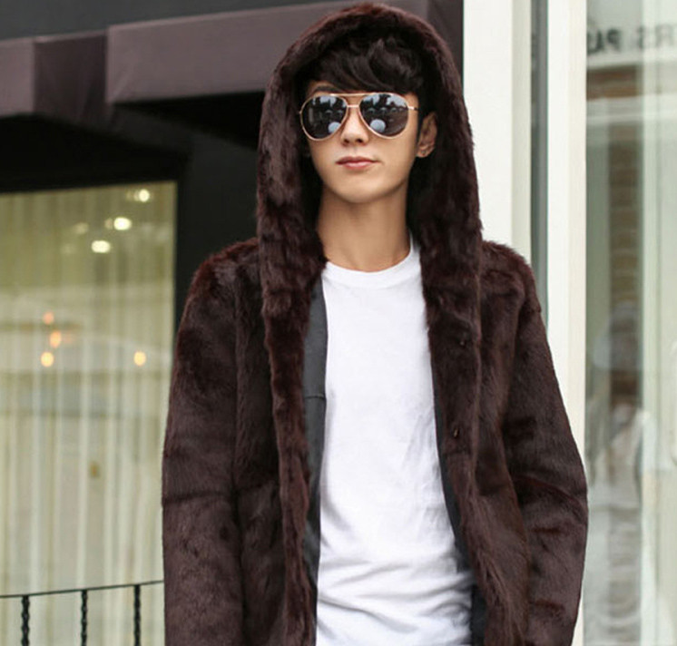 Palton casual pentru bărbați, cu glugă, în negru și maro