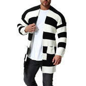 Modern férfi csíkos mellény fekete-fehér zsebekkel