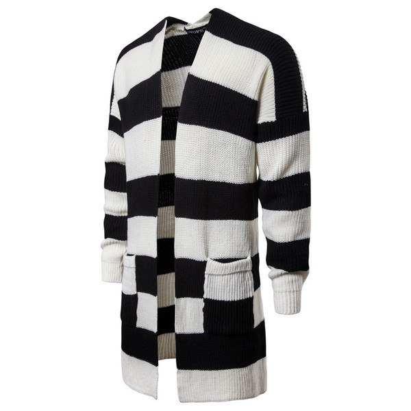 Modern férfi csíkos mellény fekete-fehér zsebekkel