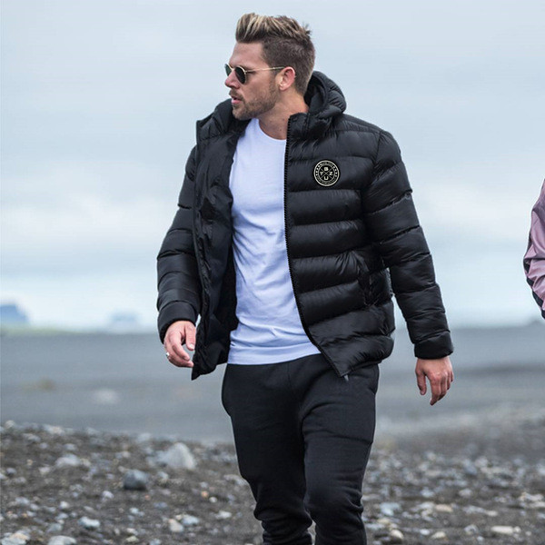 Modern férfi kabát kapucnival, két színben