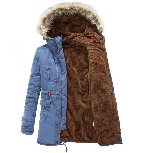 Hétköznapi férfi téli kabát puha béléssel és pehely kapucnival több színben