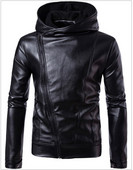 Geaca barbati moderna cu gluga din imitatie de piele, model simplu