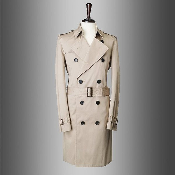 Stílusos férfi esőkabát Vékony modell övvel és V-alakú gallérral, két színben