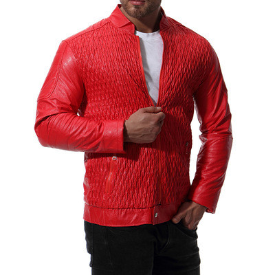 Stílusos férfi kabát eko bőrből fekete és piros színben