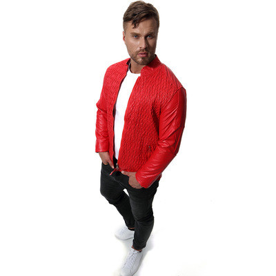 Stílusos férfi kabát eko bőrből fekete és piros színben