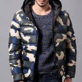 Alkalmi férfi kabát kapucnival, terepszínű mintával, három színben