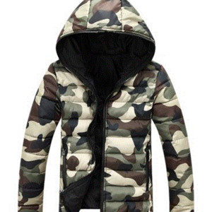 Alkalmi férfi kabát kapucnival, terepszínű mintával, három színben