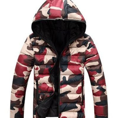 Alkalmi férfi kabát kapucnival, terepszínű mintával, három színben