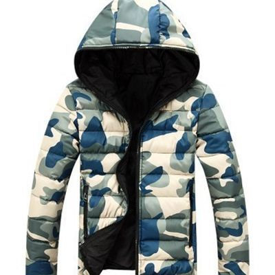 Alkalmi férfi kabát kapucnival, terepszínű mintával, három színben