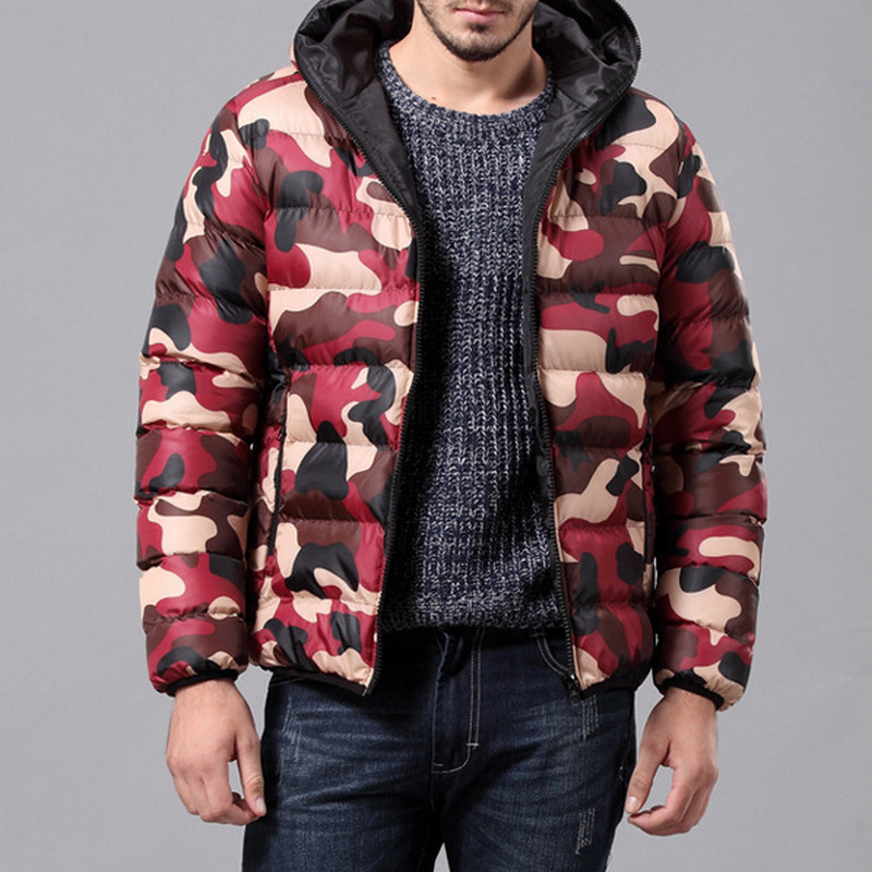 Alkalmi férfi kabát kapucnival, terepszínű mintával, három színben