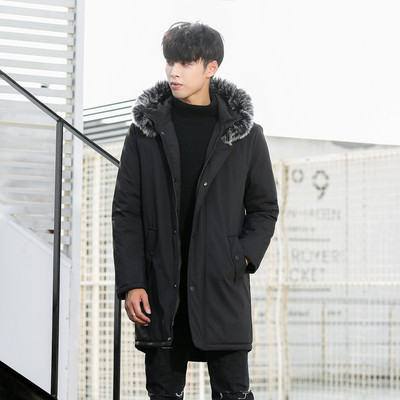 Férfi téli kabát rátéttel és kapucnival, fekete és zöld pehelyszínnel