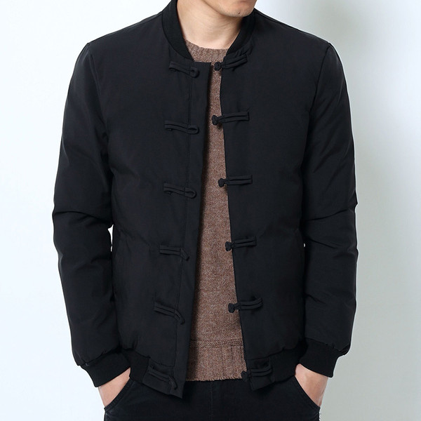 Alkalmi férfi dzseki O-alakú gallérral, fekete és zöld színben