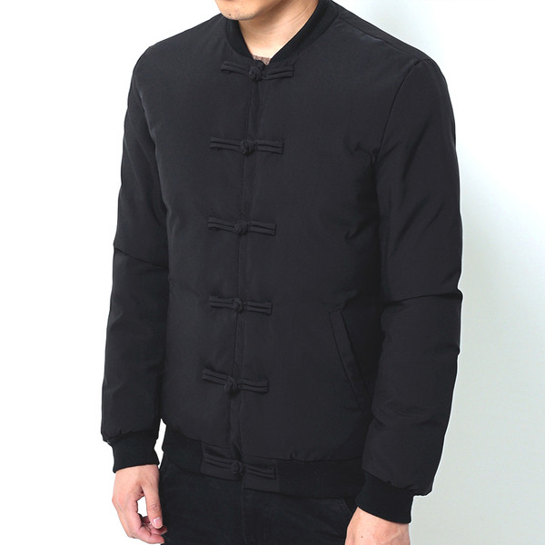 Alkalmi férfi dzseki O-alakú gallérral, fekete és zöld színben