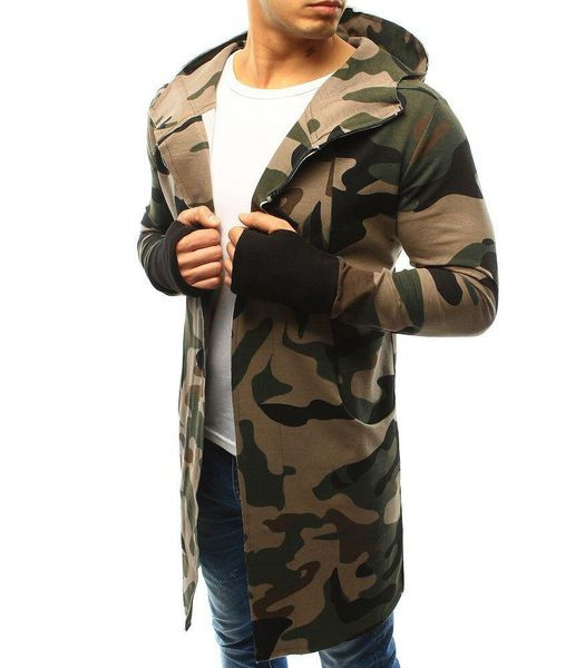 Modern férfi hosszú kardigán terepszínű mintával