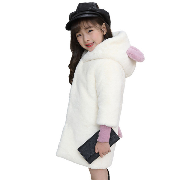 Bolyhos gyerekkabát lányoknak fehér és rózsaszín színben