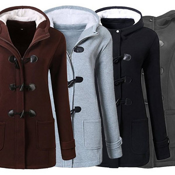 Μοντέρνο παλτό με κουκούλα σε πέντε χρώματα