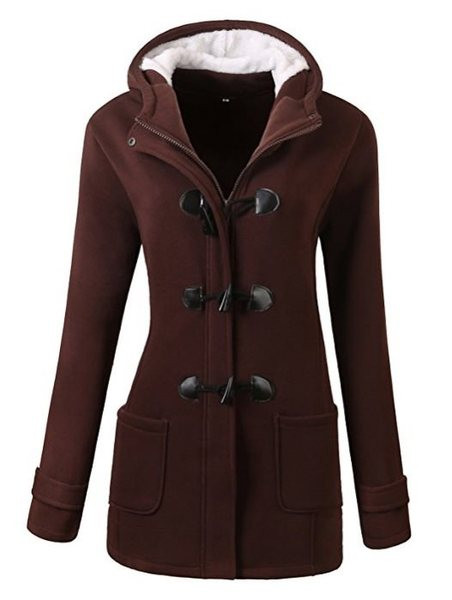 Palton modern de damă cu puf pe glugă în cinci culori