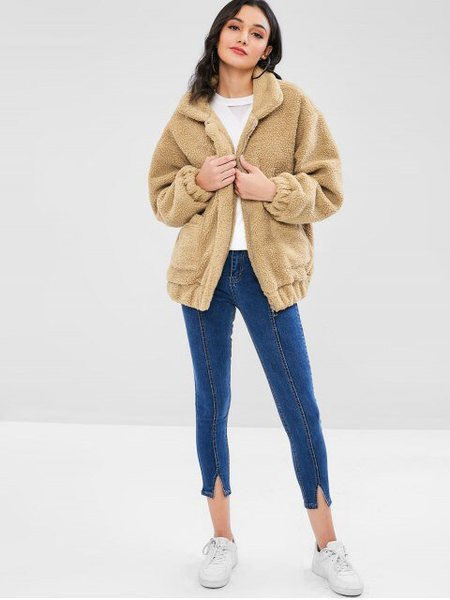 Női alkalmi pehelykabát barna zsebekkel