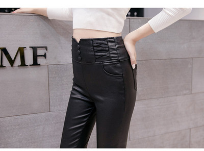 Fekete rugalmas női nadrág magas derékkal