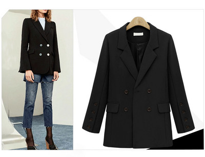 Palton elegant de damă, cu guler în formă de V, de culoare maro și negru