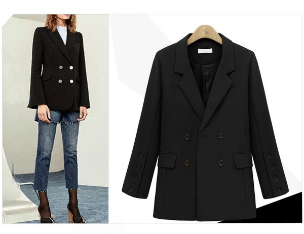 Palton elegant de damă, cu guler în formă de V, de culoare maro și negru