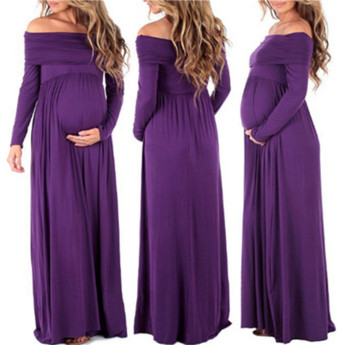 Μακρύ φόρεμα για έγκυες γυναίκες που πέφτουν μανίκια σε δύο σχέδια