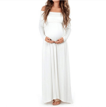 Μακρύ φόρεμα για έγκυες γυναίκες που πέφτουν μανίκια σε δύο σχέδια
