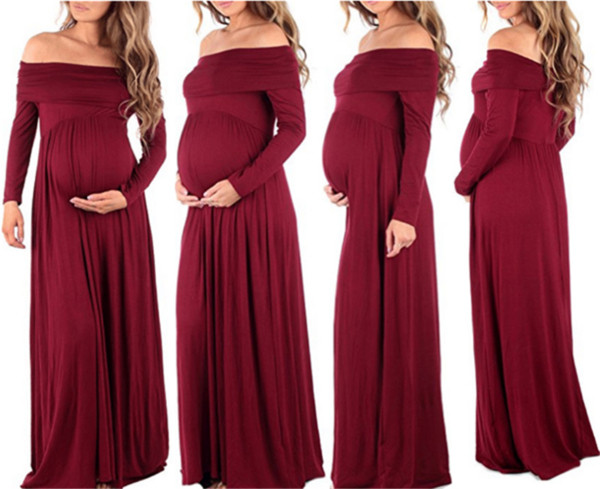Дълга рокля за бременни жени с паднали ръкави в в два модела