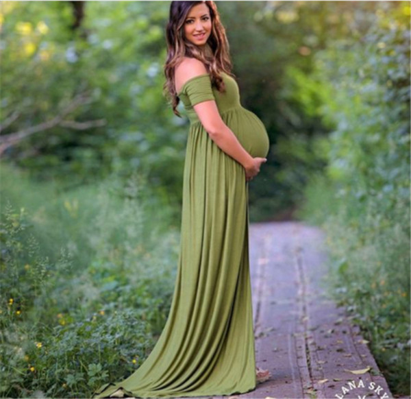 Дълга рокля за бременни жени с паднали ръкави в в два модела