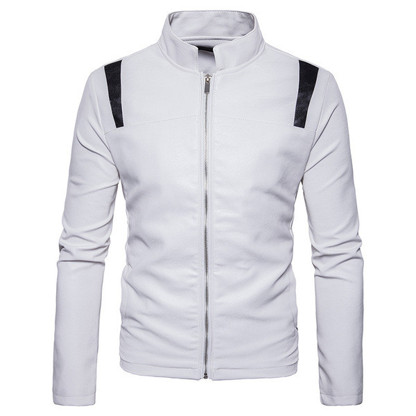 Модерно мъжко кожено яке в три цвята с цветни ленти