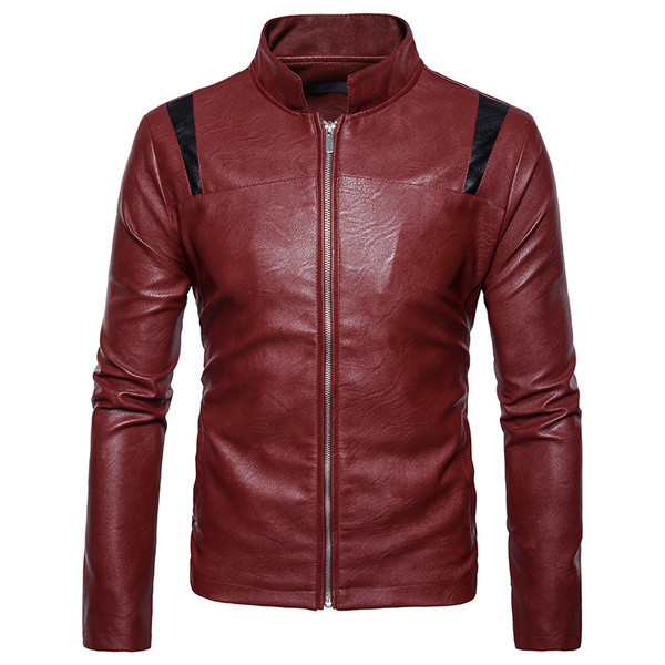 Модерно мъжко кожено яке в три цвята с цветни ленти