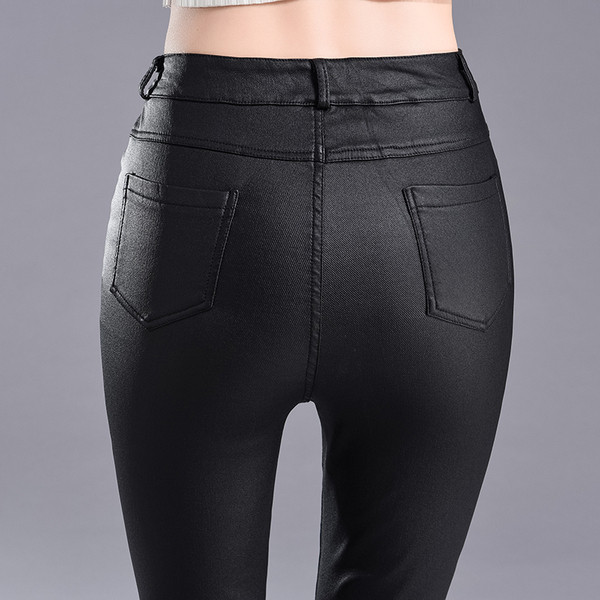 Pantaloni de dama elastici de culoare visiniu cu talie inalta