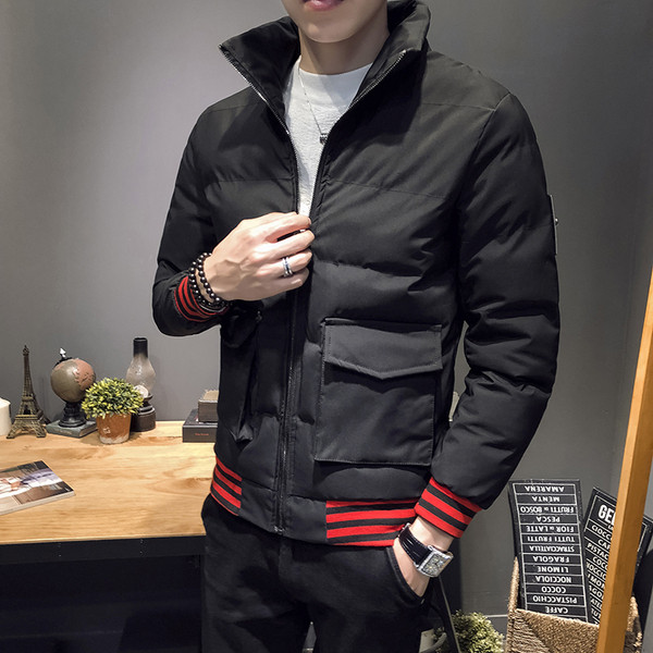 Modern téli férfi dzseki két színben színes szalagokkal