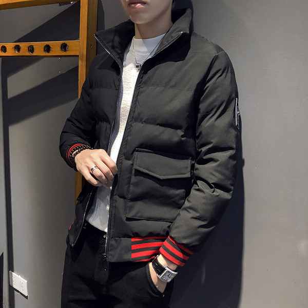 Modern téli férfi dzseki két színben színes szalagokkal