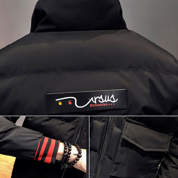 Modern téli férfi dzseki két színben színes szalagokkal