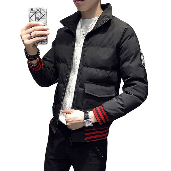 Modern téli férfi dzseki két színben színes szalagokkal
