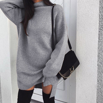 Stílusos női téli ruha magas gallérral, négy színben