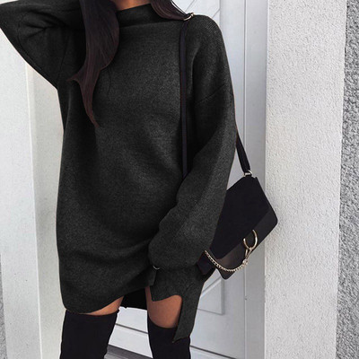 Stílusos női téli ruha magas gallérral, négy színben