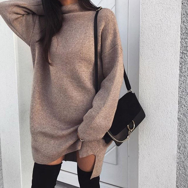 Stílusos női téli ruha magas gallérral, négy színben