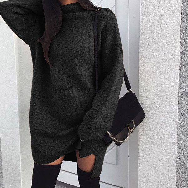 Stílusos női téli ruha magas gallérral, négy színben